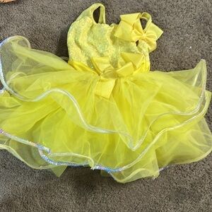 2pc Weissman Yellow sequin dance gymnastics leotard bodysuit XXSC and hair bow